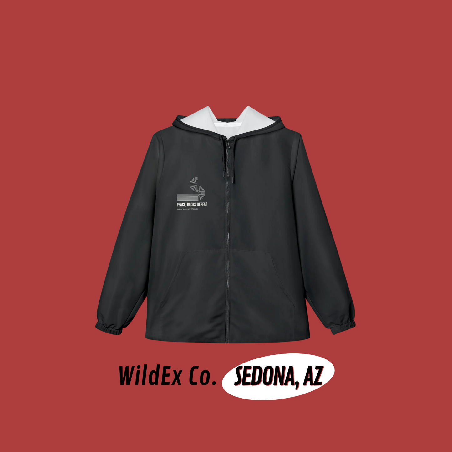 Peace Rocks Repeat Windbreaker Jacket - Perfect for Outdoor Adventures in Sedona