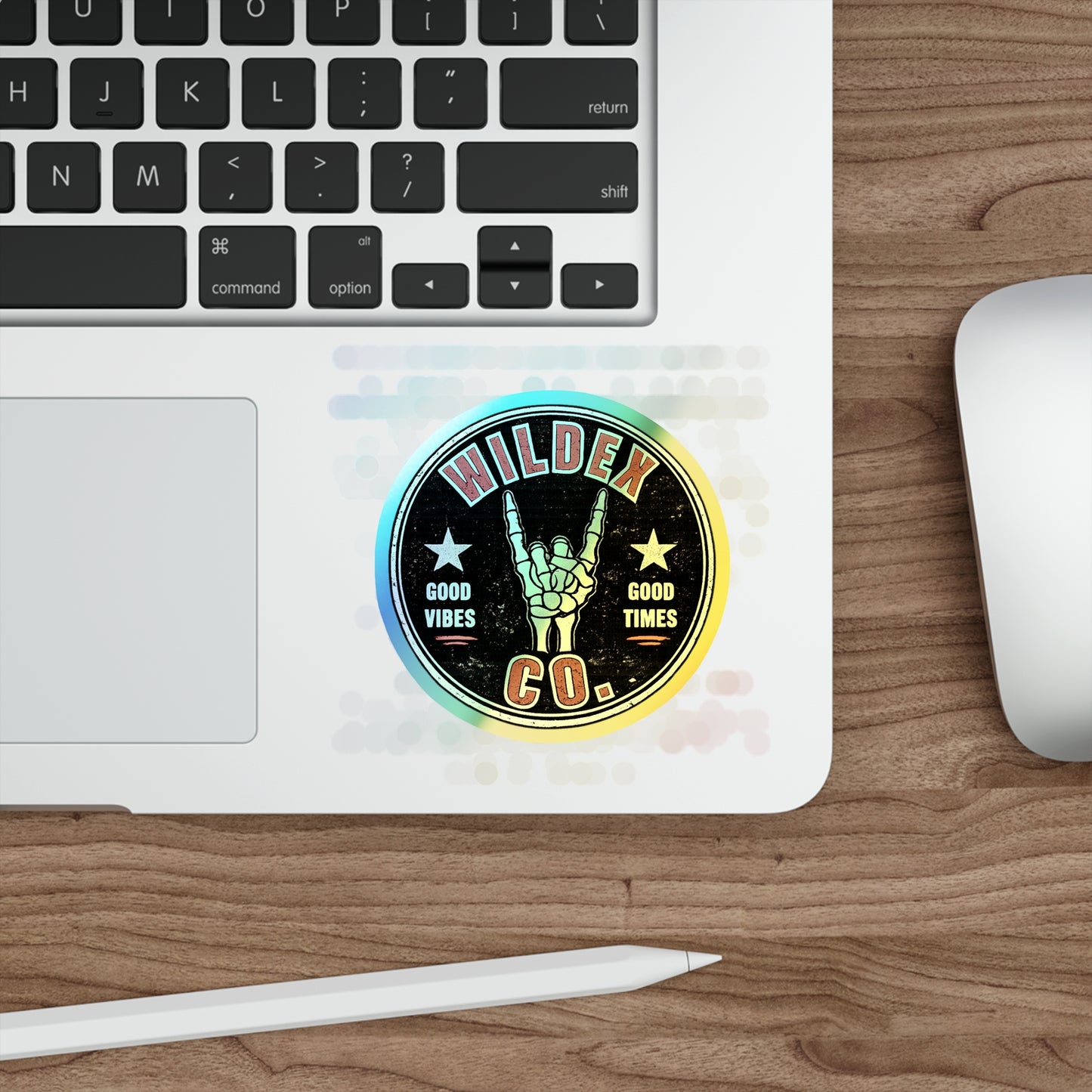 Holographic Die-Cut Sticker — Wildex Co. 'Good Vibes, Good Times' Skeleton Hand