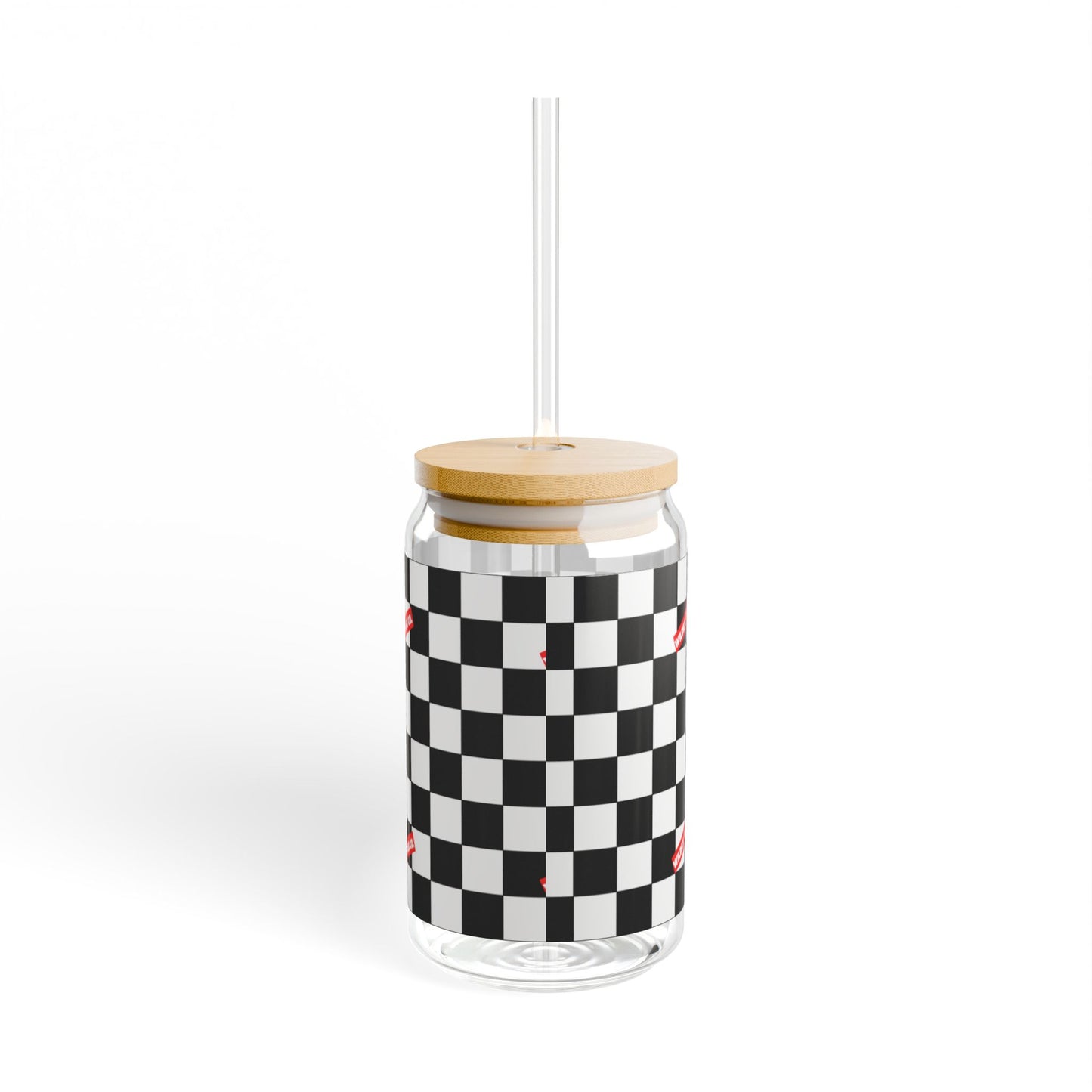 Checkered Pattern Sipper Glass, 16oz