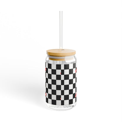 Checkered Pattern Sipper Glass, 16oz