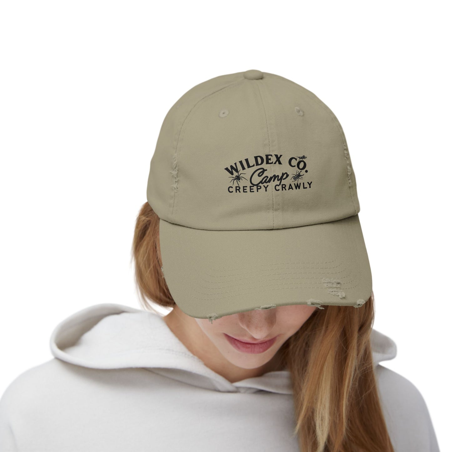 Unisex Distressed Cap with 'WILDEX CO Camp Creepy Crawly' Text - Casual Summer Hat, Gift for Campers, Outdoor Adventures, Trendy [...]