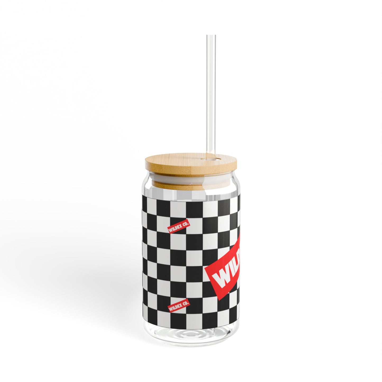 Checkered Pattern Sipper Glass, 16oz