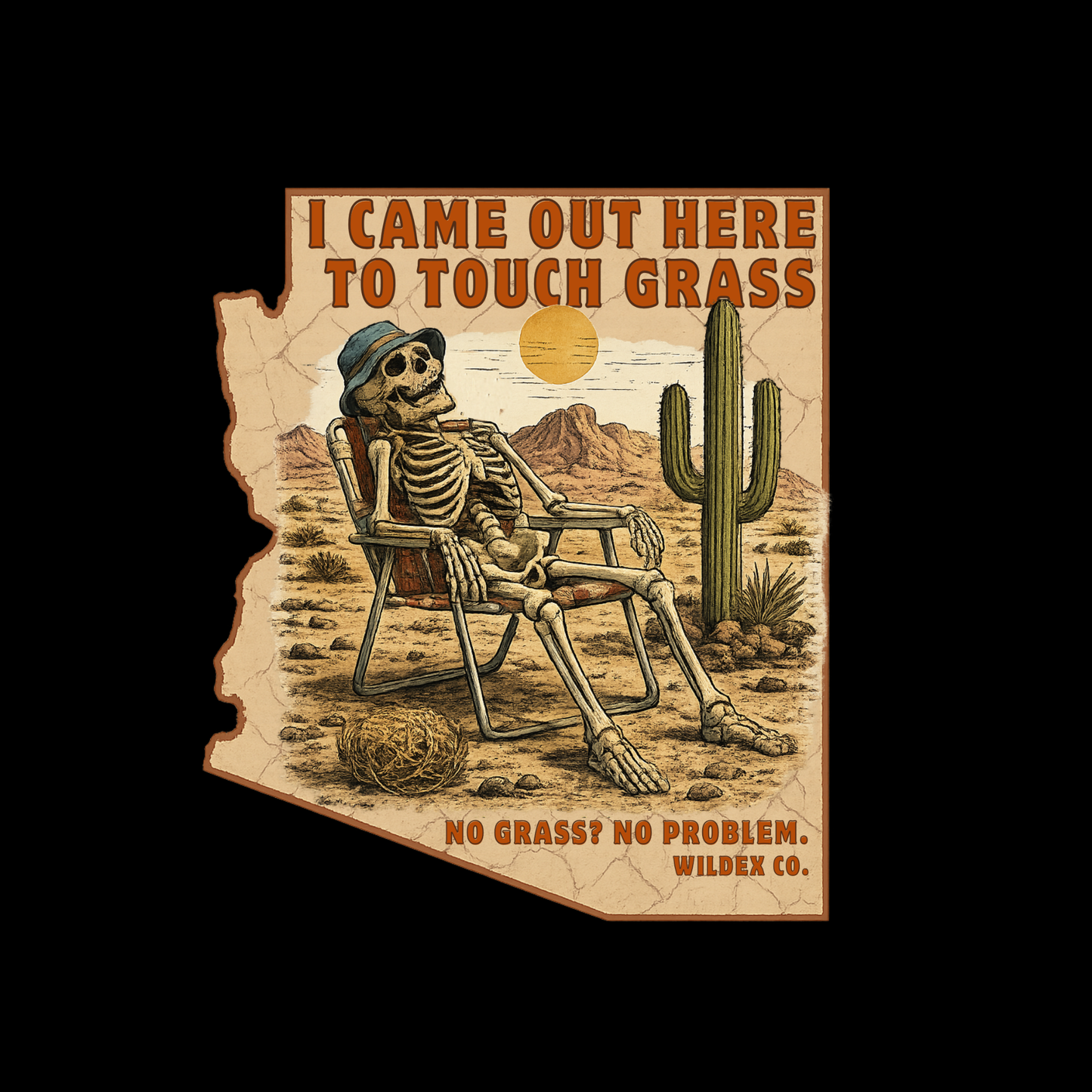 Desert Skeleton Sticker — “I Came Out Here to Touch Grass” Vinyl Decal