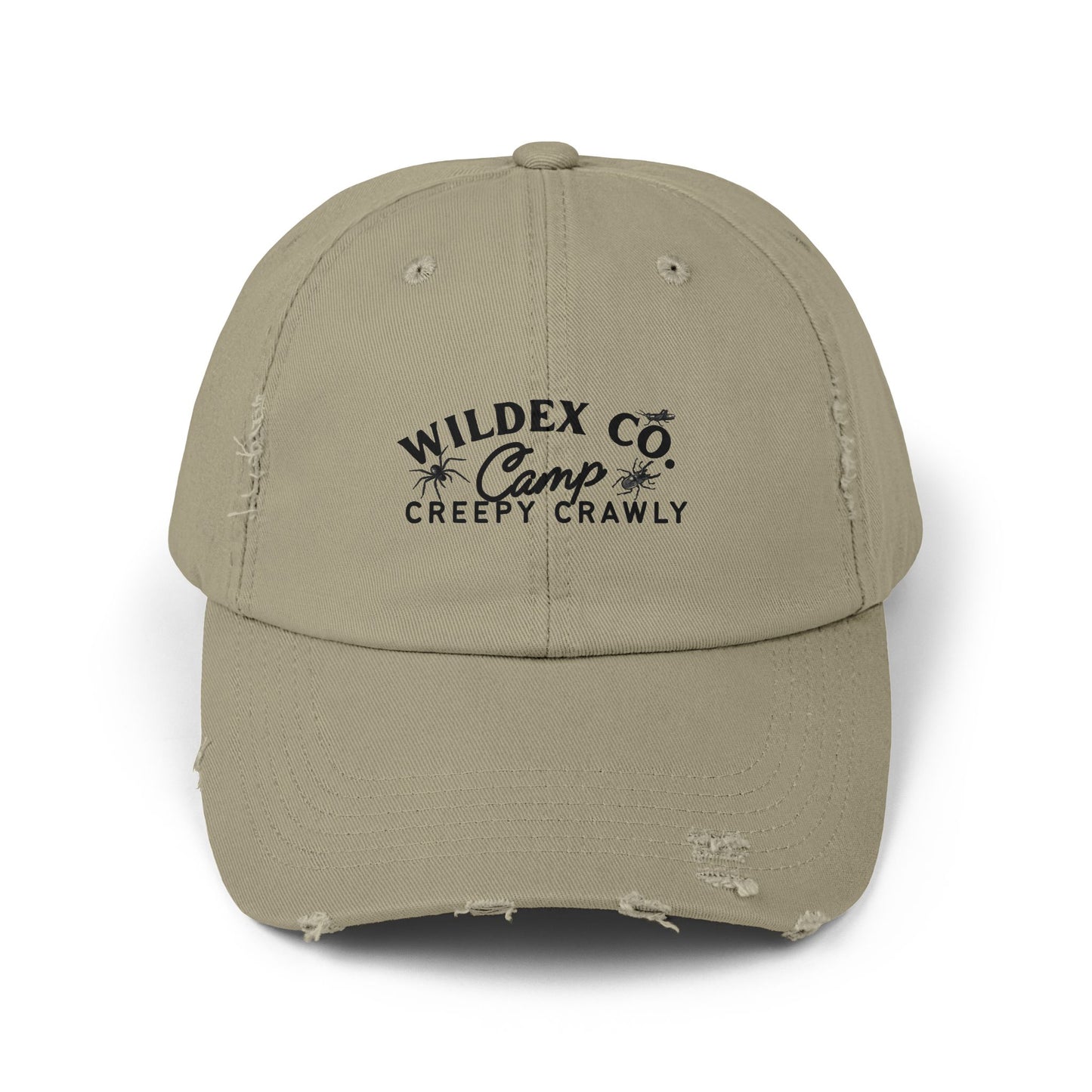 Unisex Distressed Cap with 'WILDEX CO Camp Creepy Crawly' Text - Casual Summer Hat, Gift for Campers, Outdoor Adventures, Trendy [...]