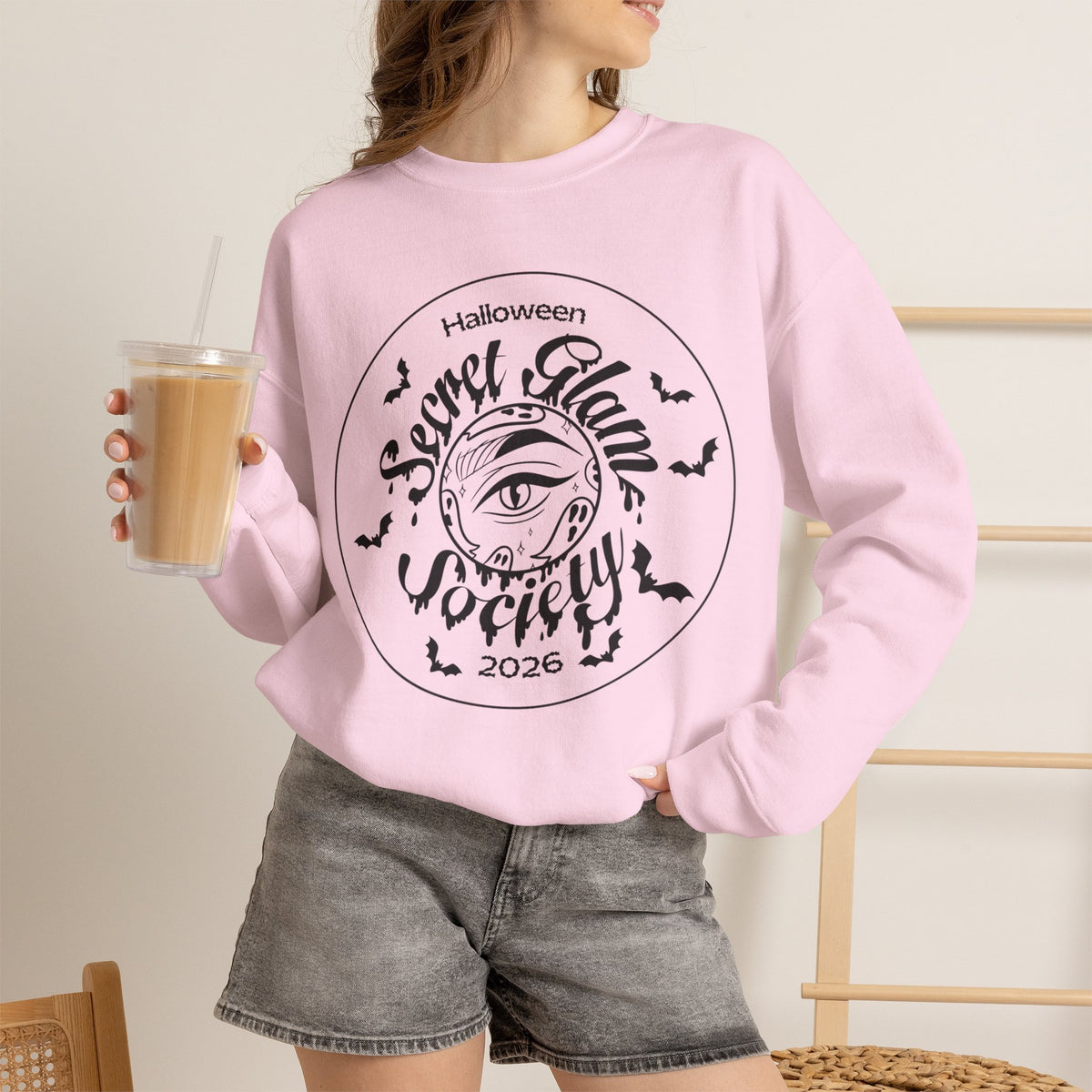 Side view of Secret Haunt Society 2026 Crewneck Sweatshirt