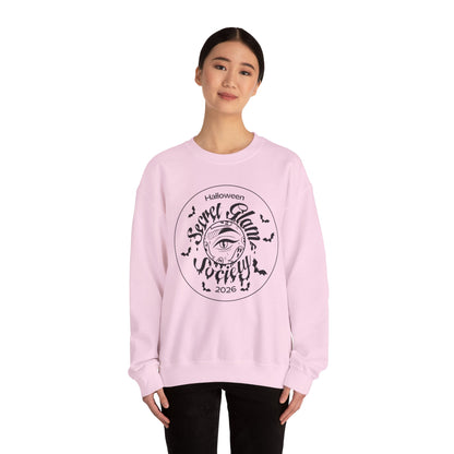 Model showcasing Secret Haunt Society 2026 Crewneck Sweatshirt in a casual setting