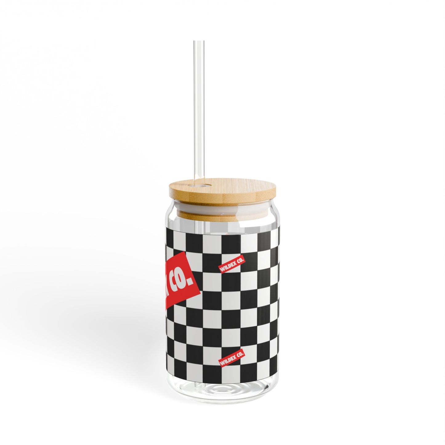 Checkered Pattern Sipper Glass, 16oz