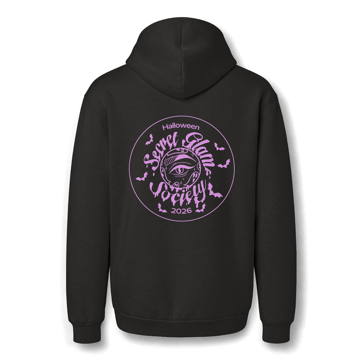 Secret Ghoul Society Hoodie back view featuring moonlit eye graphic