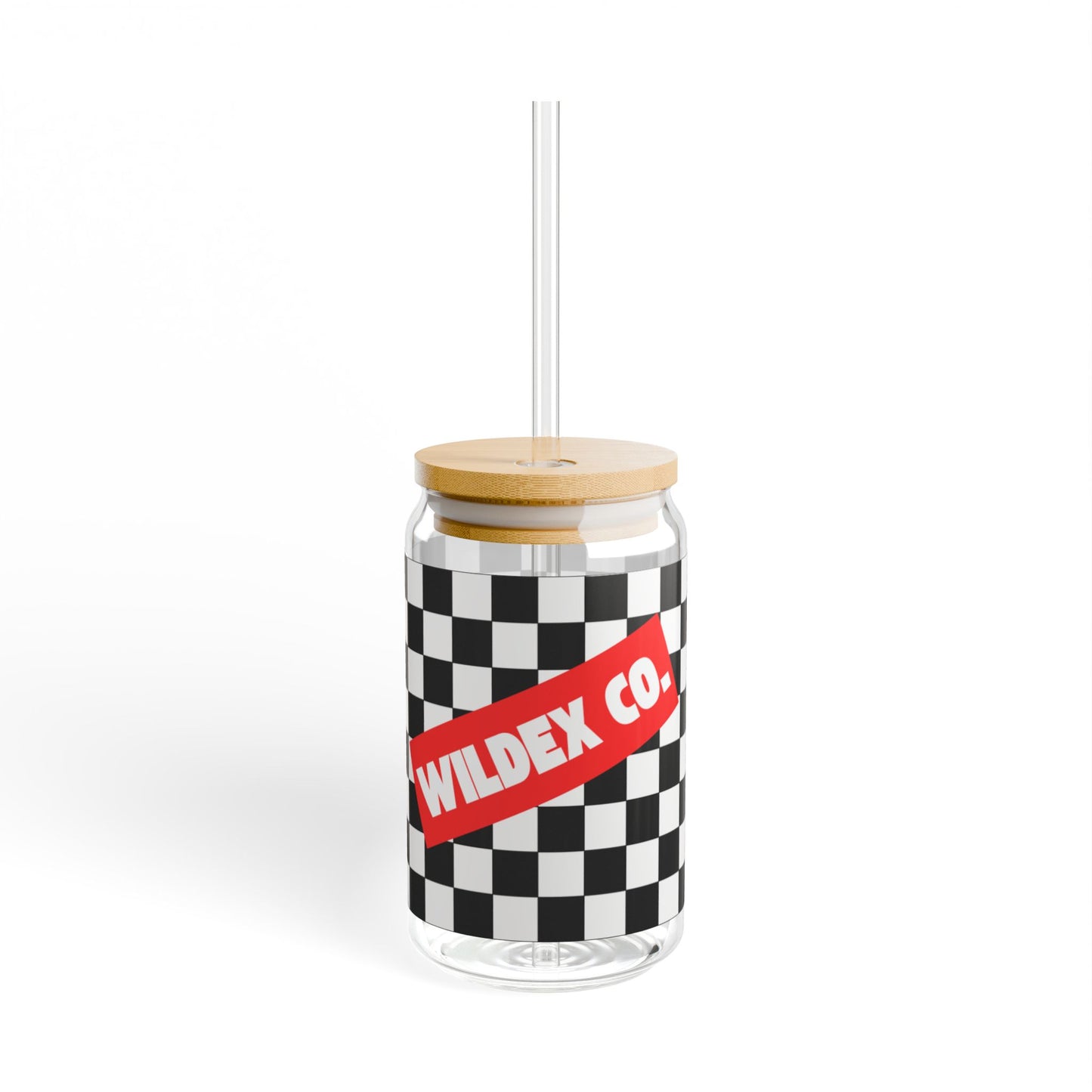 Checkered Pattern Sipper Glass, 16oz