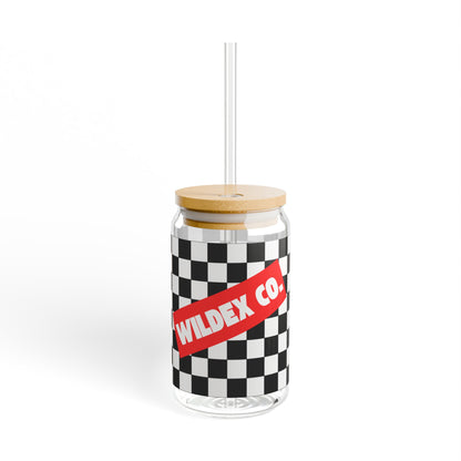 Checkered Pattern Sipper Glass, 16oz