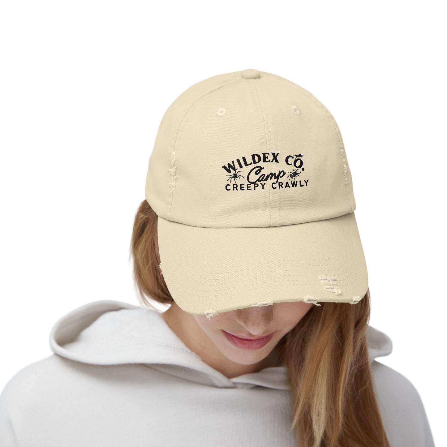 Unisex Distressed Cap with 'WILDEX CO Camp Creepy Crawly' Text - Casual Summer Hat, Gift for Campers, Outdoor Adventures, Trendy [...]