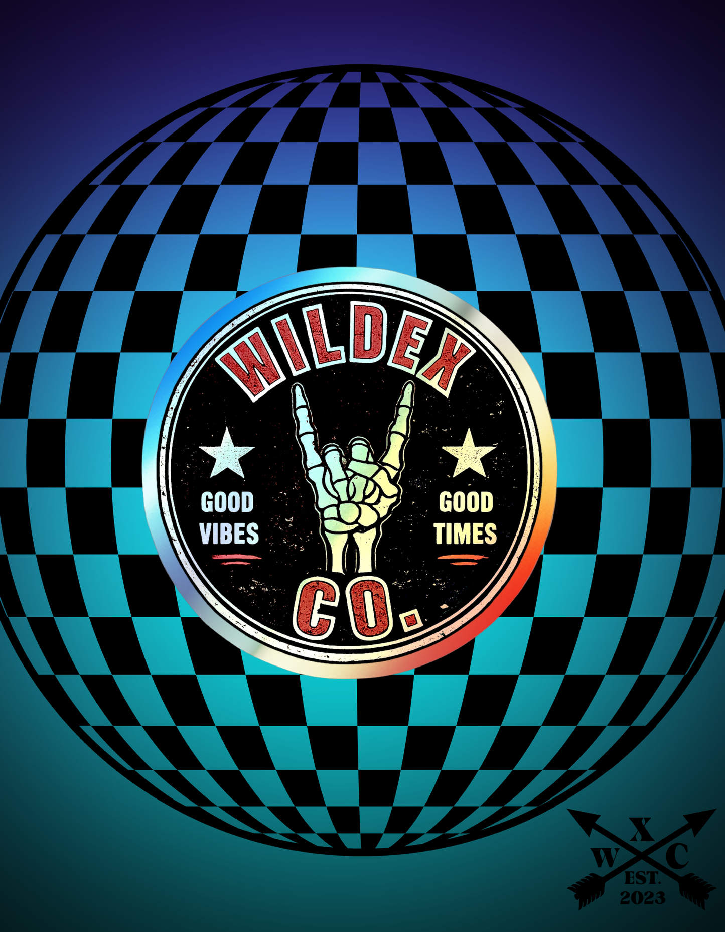 Holographic Die-Cut Sticker — Wildex Co. 'Good Vibes, Good Times' Skeleton Hand