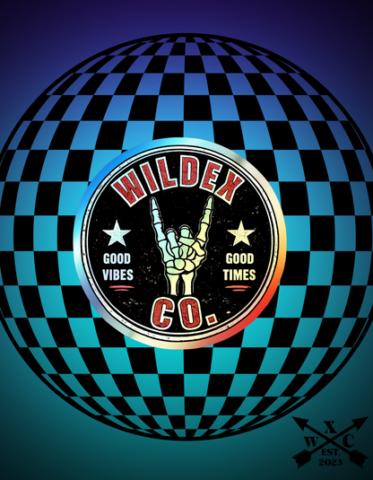 Holographic Die-Cut Sticker — Wildex Co. 'Good Vibes, Good Times' Skeleton Hand