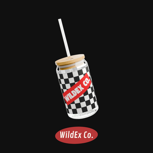 Checkered Pattern Sipper Glass, 16oz